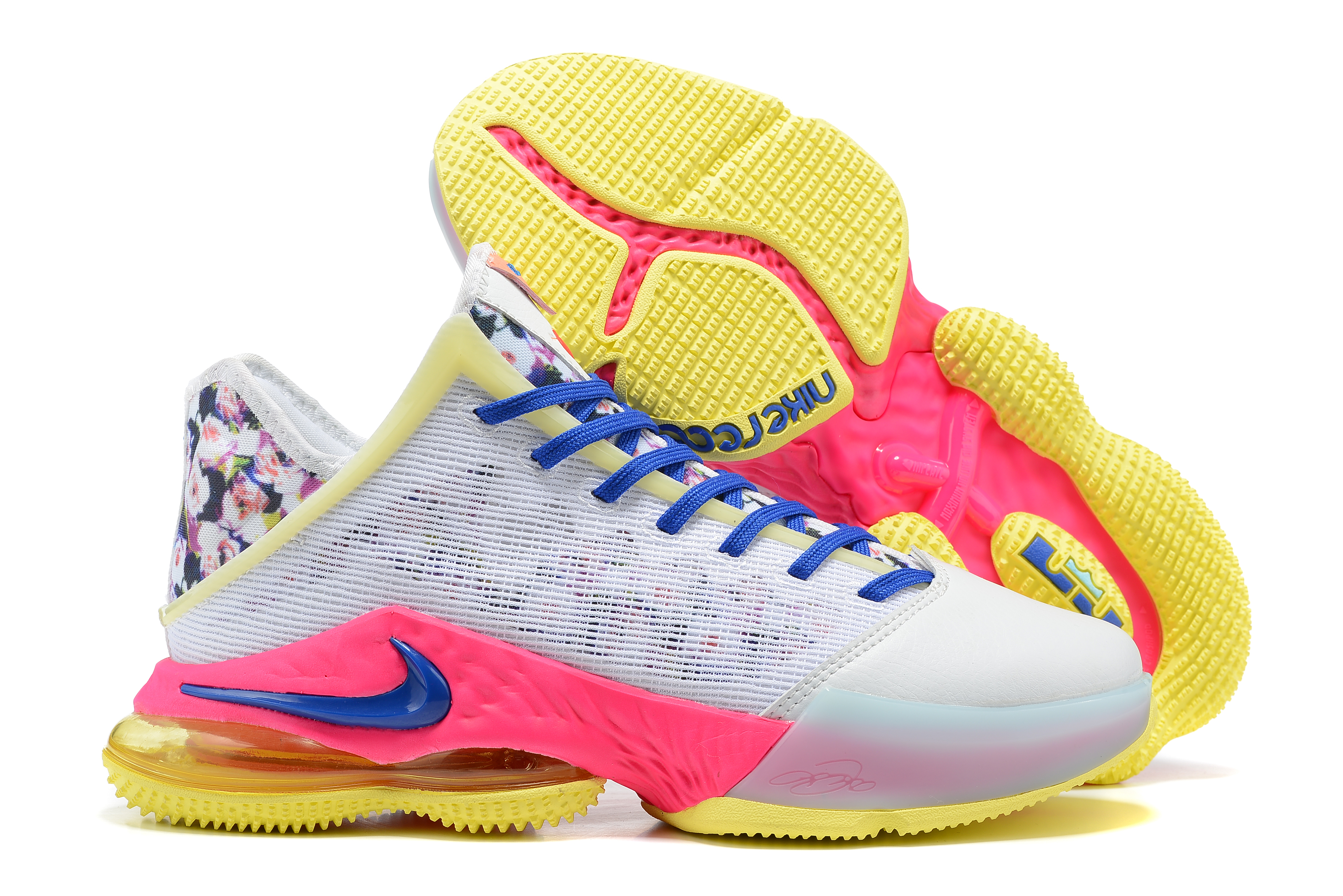 Nike LeBron 19 Low White Pink Blue Yellow Shoes